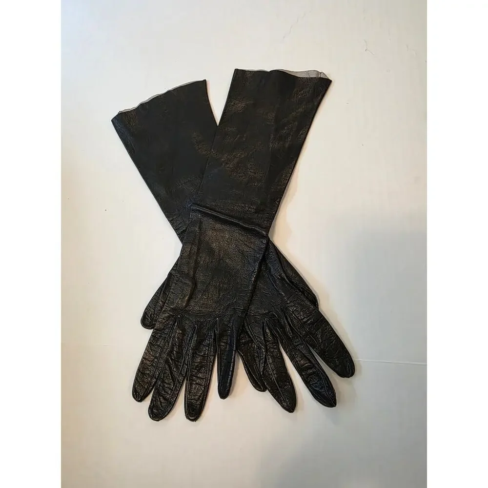 Vintage Black Leather Elbow Gloves 14
